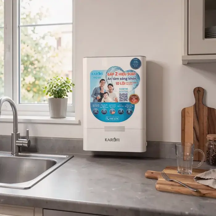 Osmoseur KAROFI KAQ-U65 avec système de filtration de l’eau en 10 étapes.