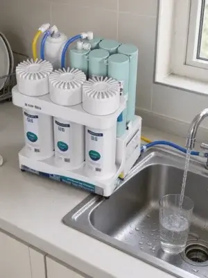 Osmoseur KAROFI U05 10 ST 100 GPD équipé d’un système de filtration à 10 étapes pour l’eau domestique.