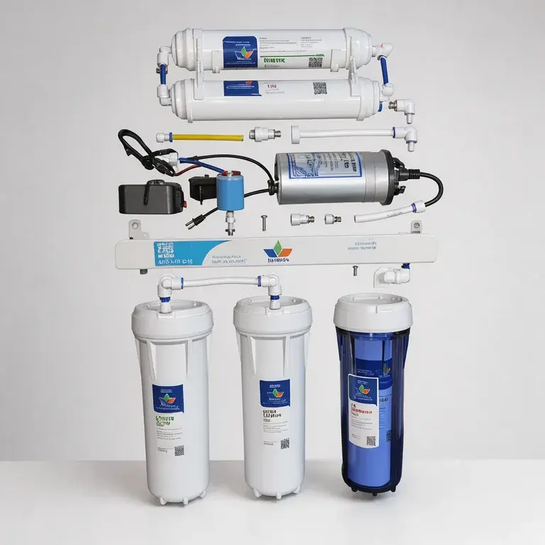 Système d’osmose inverse TECOMEN 6 ST 75 GPD avec plusieurs étapes de filtration pour l’eau domestique.